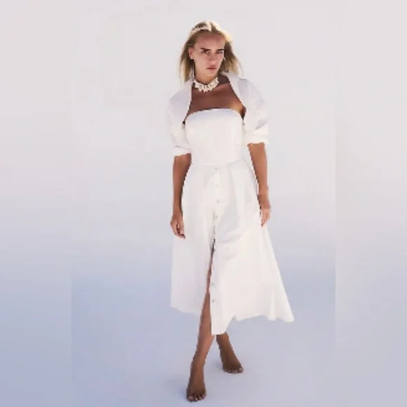 Free people Isley two piece white long sleeve midi button NWOT Size M - Picture 3 of 5